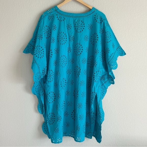 Sea Level Swim Embroidered Kaftan Tunic Cover-Up Seafoam Blue Vacation Large - Picture 3 of 7